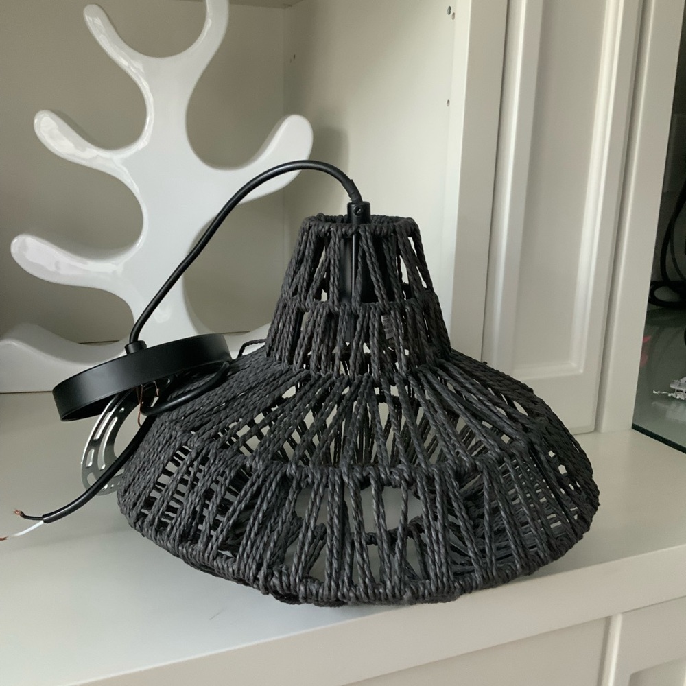 Bohemian Rattan Rope Pendant Black Chandelier Light Fixture Like New